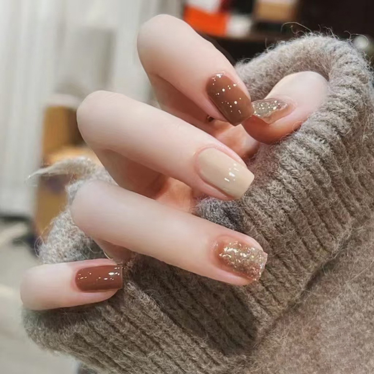 24Pcs Caramel Brown Ombre Glit - Nail Art Ombre Glitter ulasan dan harga