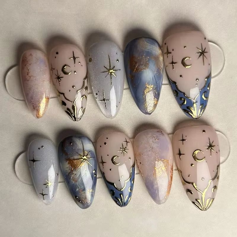 24Pcs Short Almond Nails Set F - Nail Art Glitter ulasan dan harga