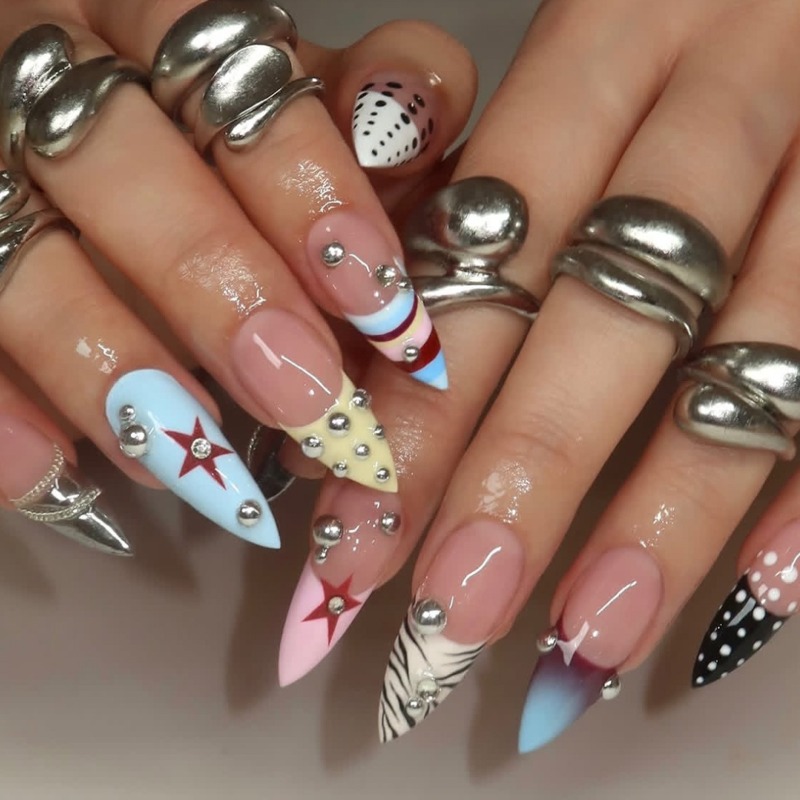 24PCS Y2k Long Stiletto Press  - Nail Art Zebra ulasan dan harga
