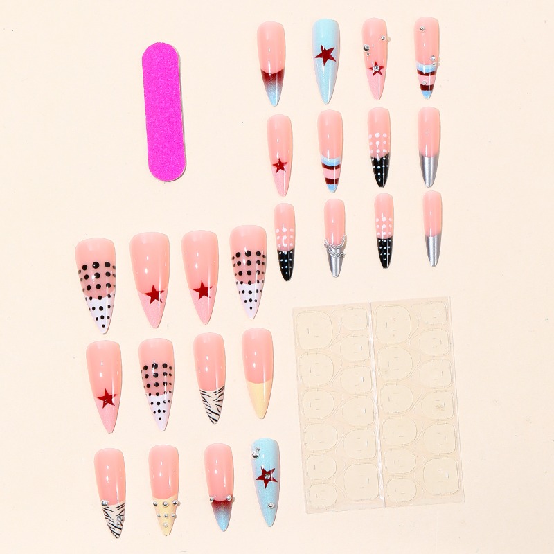 24PCS Y2k Long Stiletto Press  - Nail Art Zebra ulasan dan harga