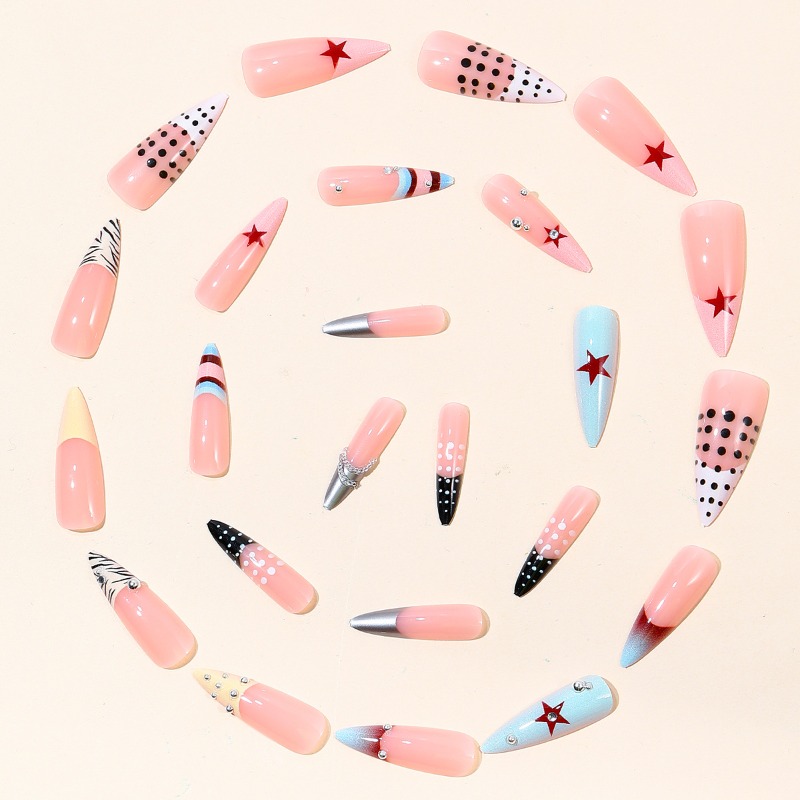 24PCS Y2k Long Stiletto Press  - Nail Art Zebra ulasan dan harga