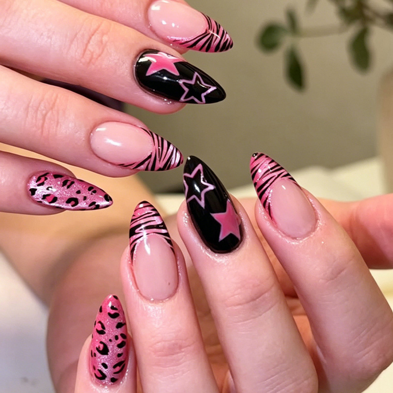 24pcs Y2K Pink Zebra Leopard P - Nail Art Zebra ulasan dan harga