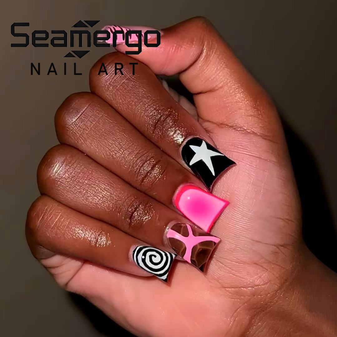 24PCS Pink Black Duckbill Pres - Nail Art Zebra ulasan dan harga