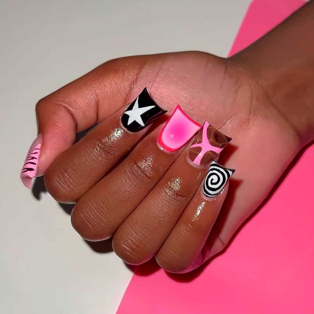24PCS Pink Black Duckbill Pres - Nail Art Zebra ulasan dan harga