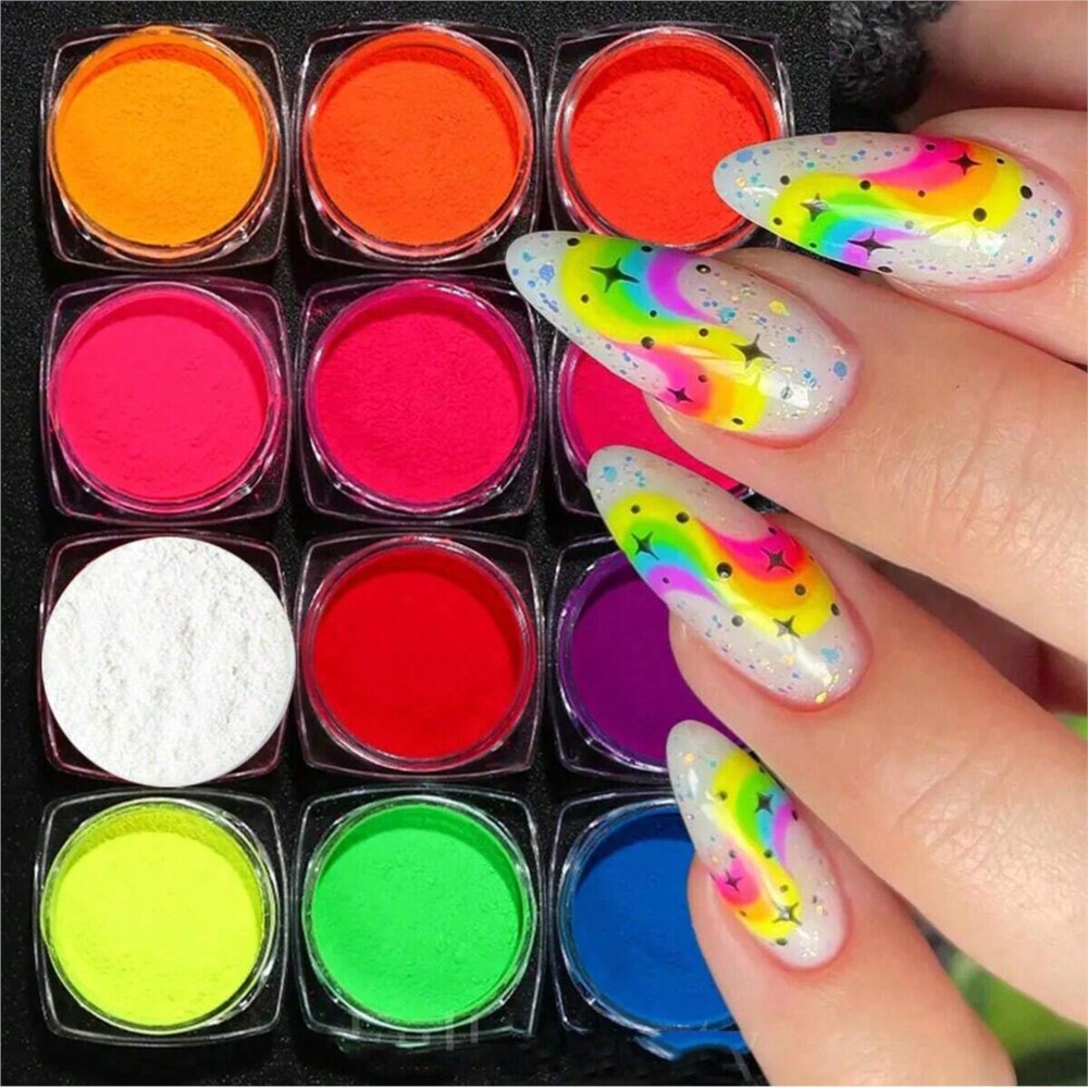1Set Colorful Neon Phosphor Pi - Nail Art Ombre Glitter ulasan dan harga
