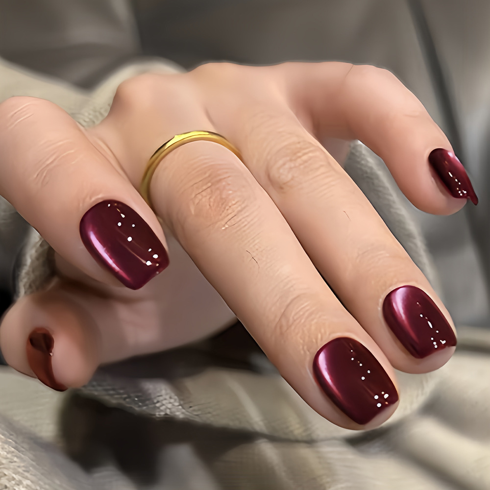 24Pcs Simple Wine Red Solid Fa - Nail Art Glitter ulasan dan harga