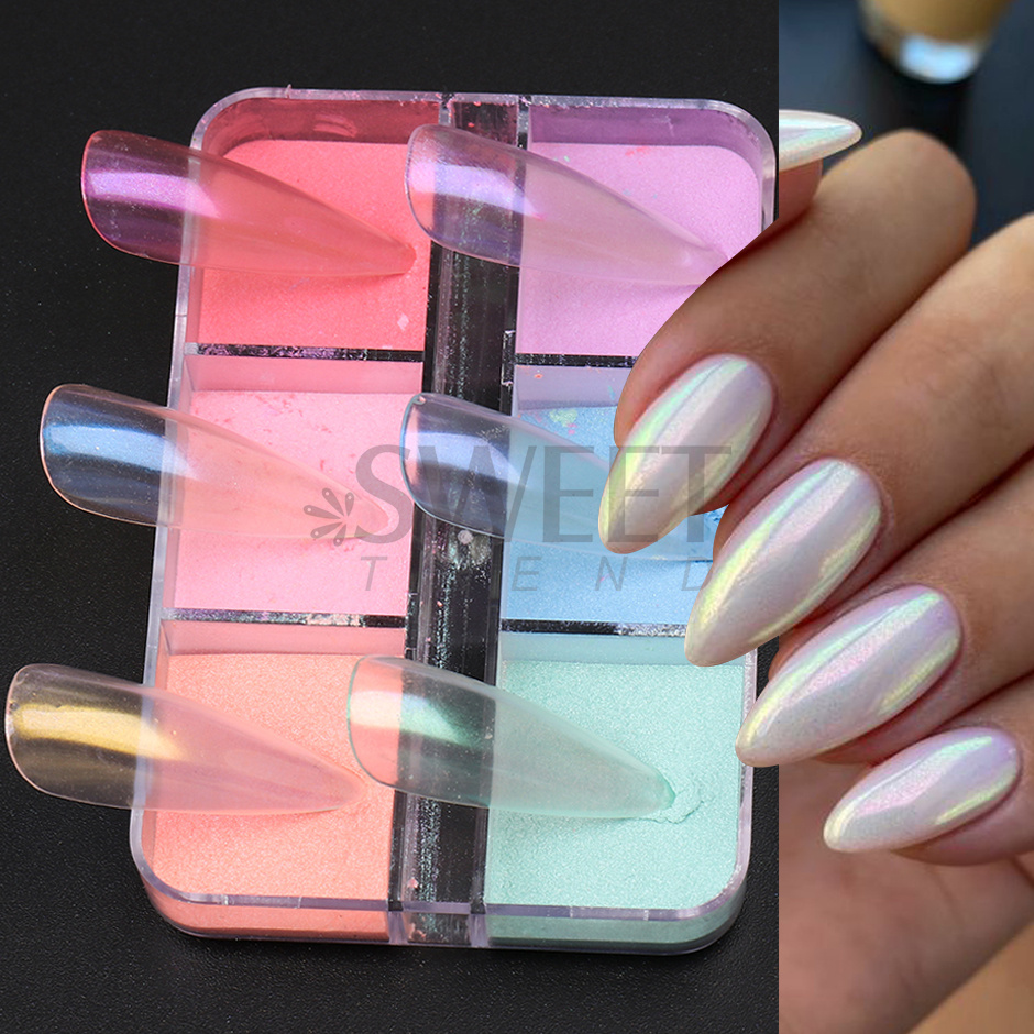 6 Grids Mirror Pearl Nail Powd - Nail Art Ombre Glitter ulasan dan harga