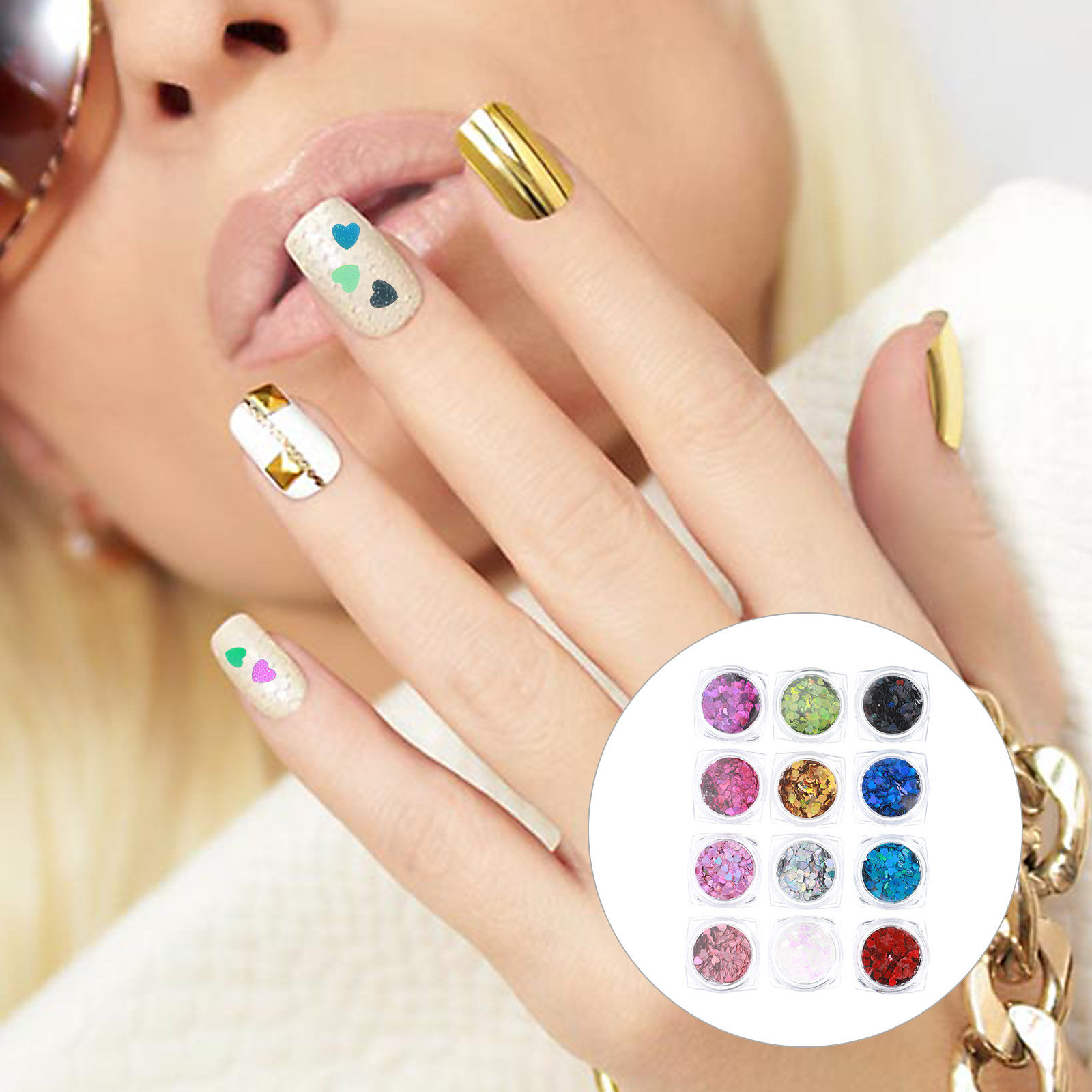 1Set Shinning Heart Nail Sequi - Nail Art Valentine ulasan dan harga