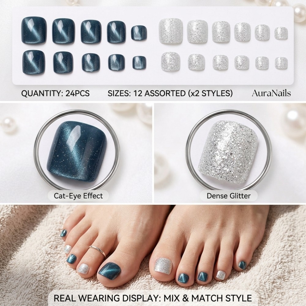 24PCS Ocean Blue Cat Eye Toena - Nail Art Glitter ulasan dan harga