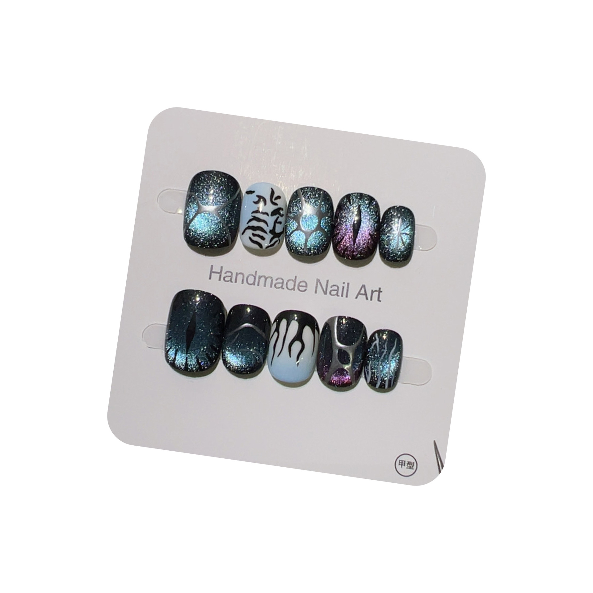 10pcs Gothic Cat Eye Handmade  - Nail Art Zebra ulasan dan harga