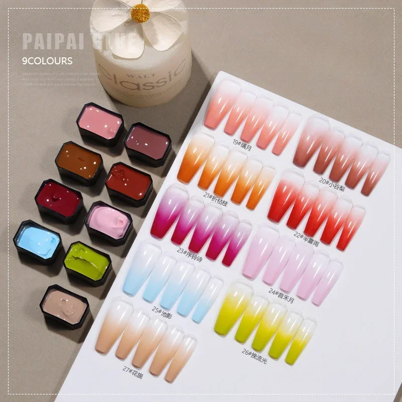 9Colors/Box Pat Ombre Gel Nail - Nail Art Ombre Glitter ulasan dan harga