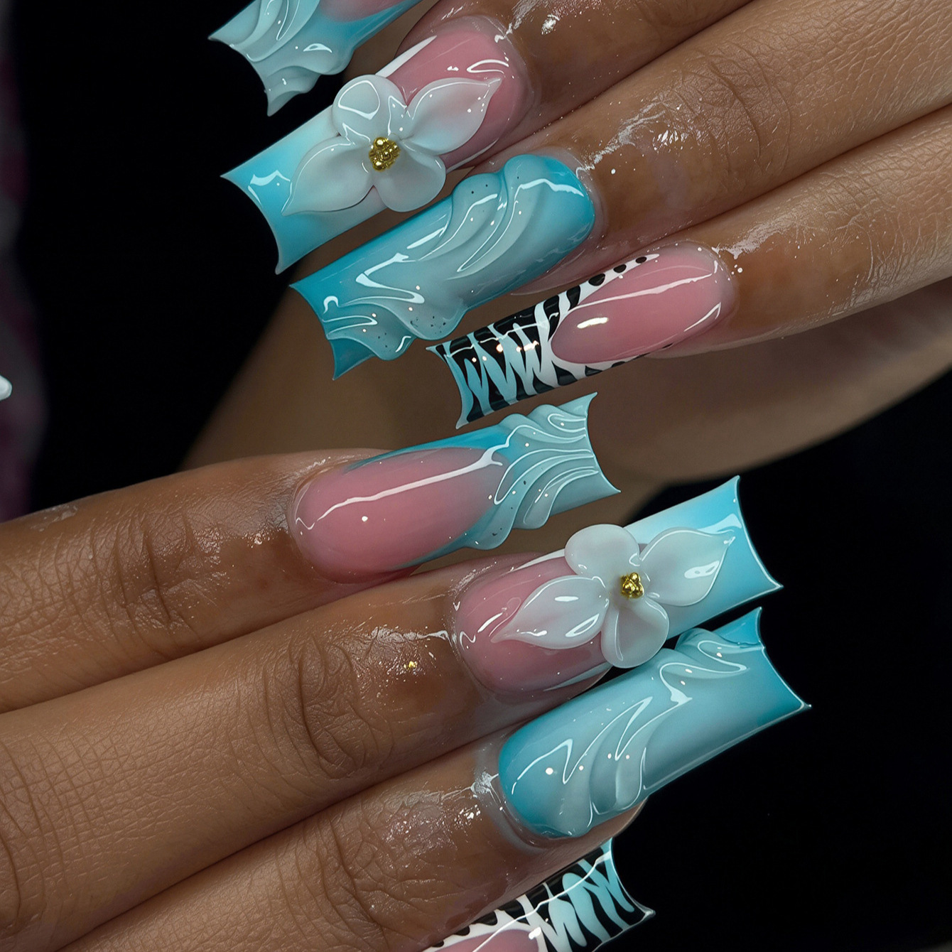 24Pcs Blue Gradient French Sty - Nail Art Zebra ulasan dan harga