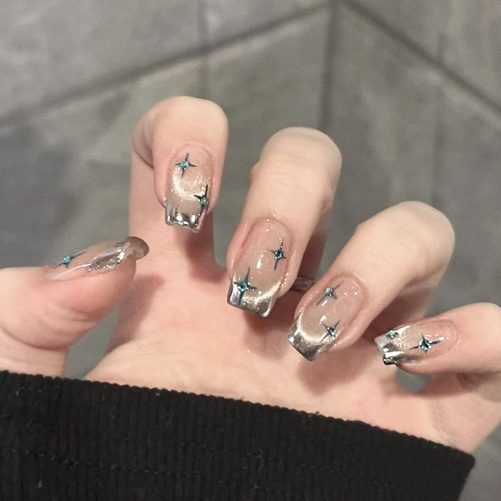 24pcs Short Square Press on Na - Nail Art Ombre Glitter ulasan dan harga