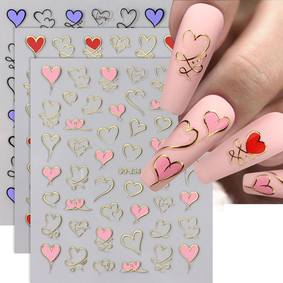 3pcs Y2K Gold Wave Line Heart  - Nail Art Valentine ulasan dan harga
