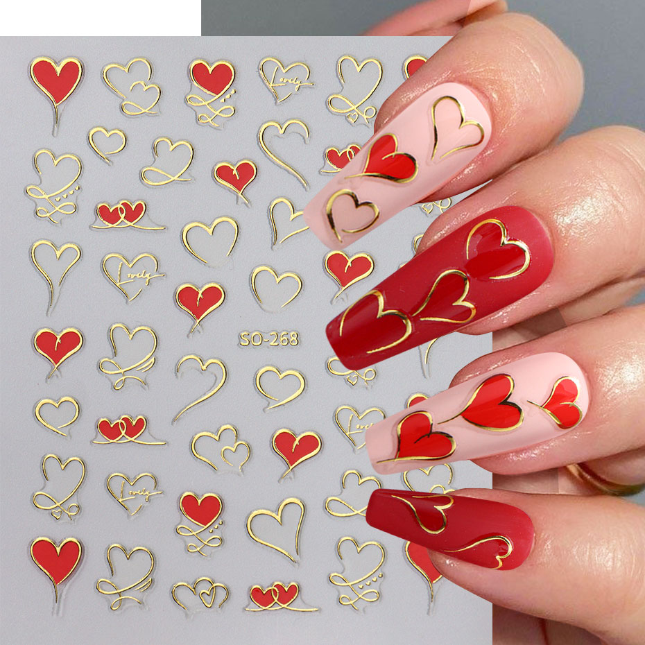3pcs Y2K Gold Wave Line Heart  - Nail Art Valentine ulasan dan harga