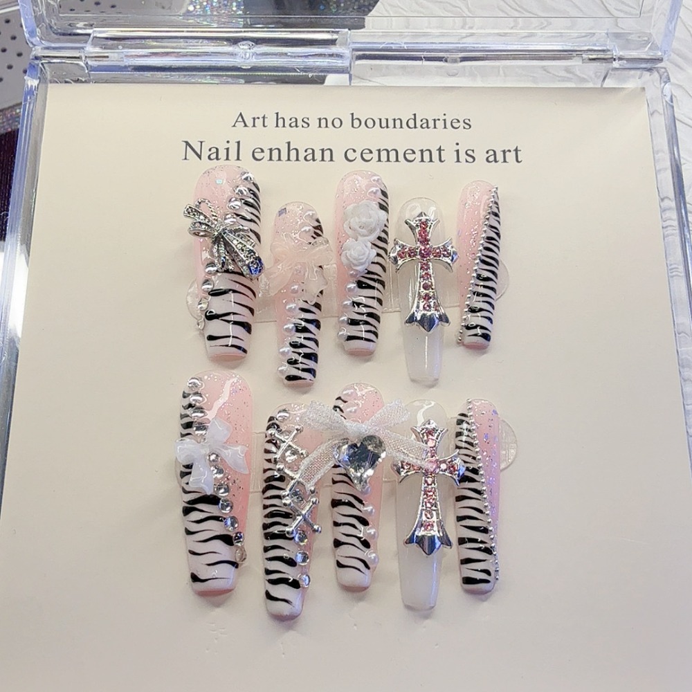 10 Pieces Y2K Pink Zebra Patte - Nail Art Zebra ulasan dan harga